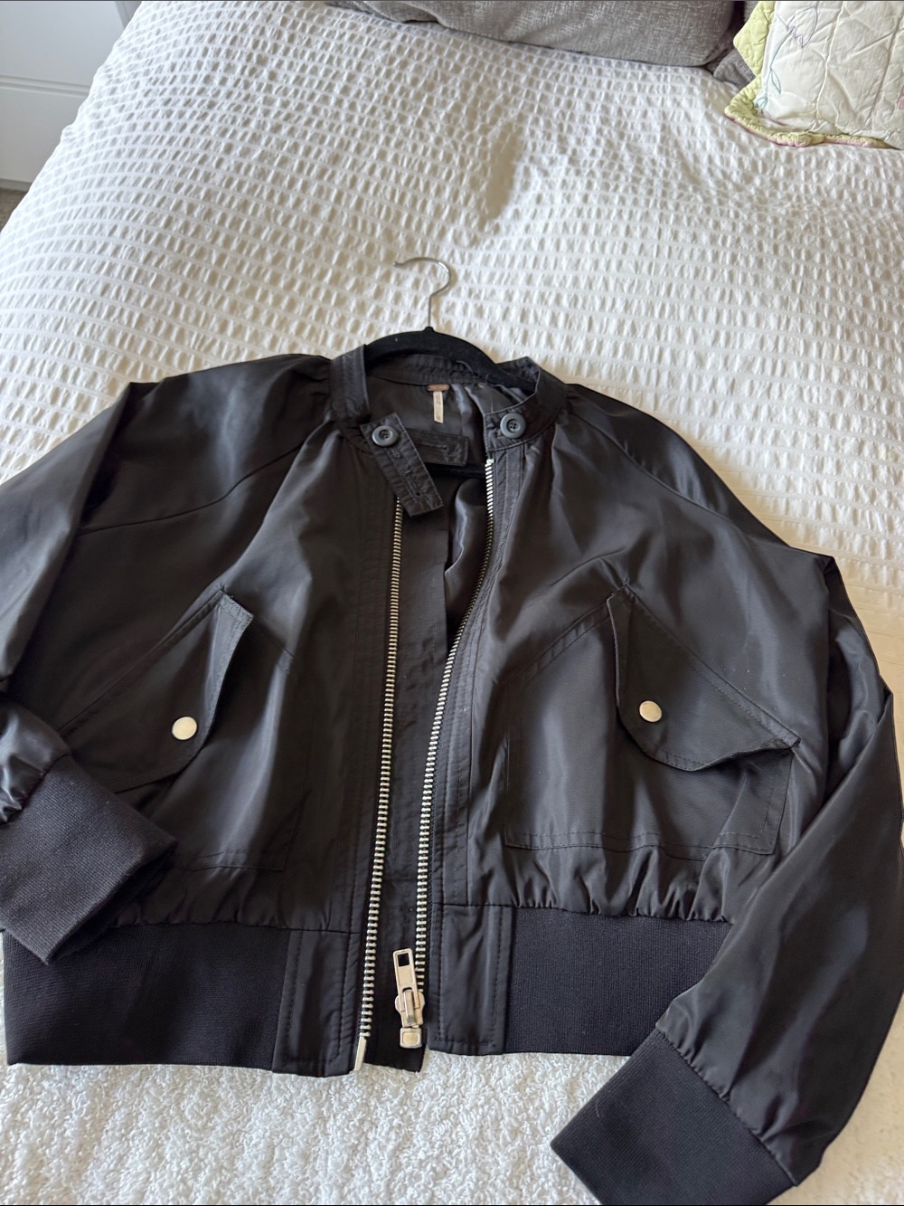 Free People Black Bomber Jacket with Silver Hardware